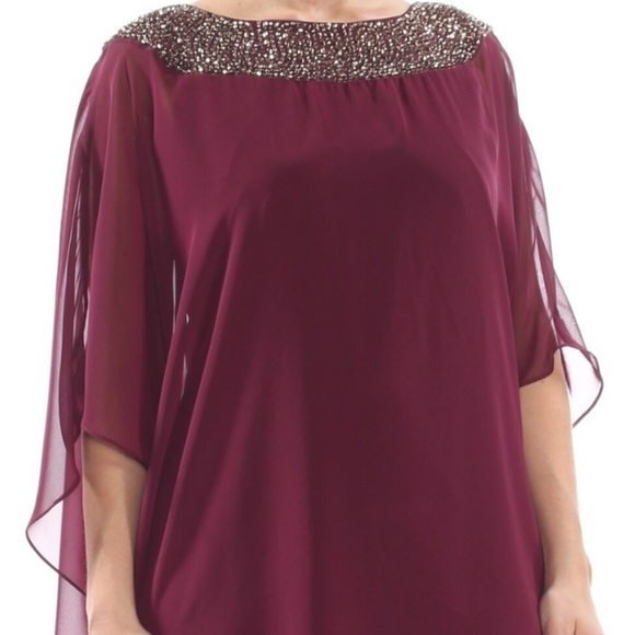 NWT Xscape Petite Embellished Chiffon Cape-Overlay Dress - Picture 4 of 9